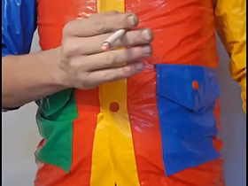 ABDL raincoat yellow-belly smoking with wet diaper japan gay porn shit