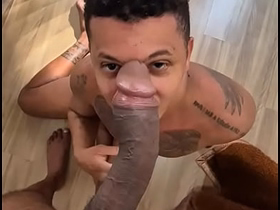 Bahian Stud Sucks, Swallows, and Jerks Massive 23cm Black Blarney gay asian porn massage