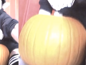 SFW Jon Arteen sexy twink emo femboy carves a Halloween pumpkin in his underwear Jack-o'-Lantern japan public gay porn